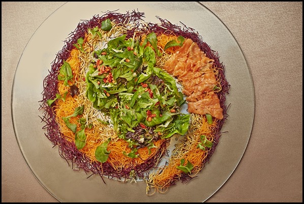 Prosperity Yu Sheng (Salmon Belly) with Organic Seasonal Greens and wolf...